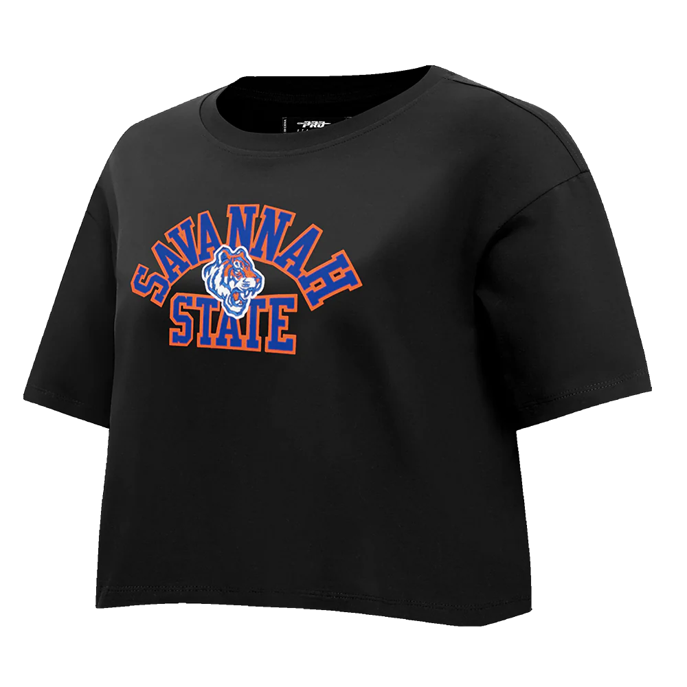 COLLEGE SAVANNAH STATE UNIVERSITY CLASSIC WOMEN'S SJ BOXY TEE (BLACK) - Image 2
