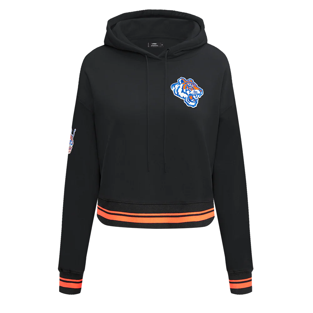 COLLEGE SAVANNAH STATE UNIVERSITY CLASSIC WOMEN'S RIB FLC CROPPED PO HOODIE (BLACK/ORANGE)