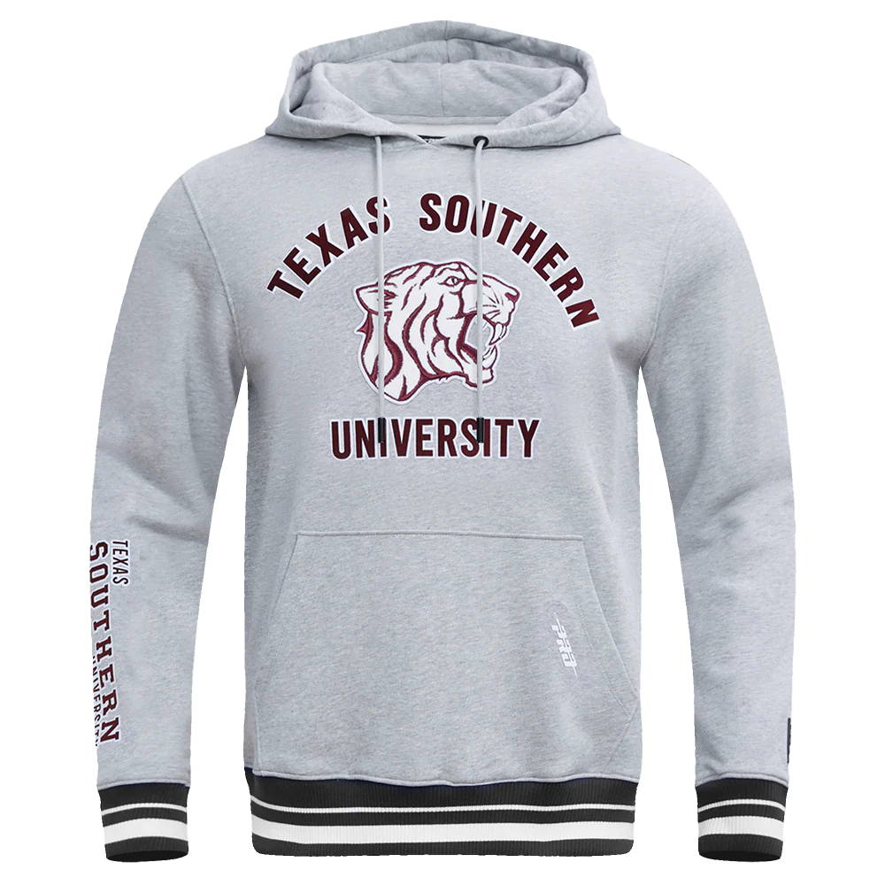 TEXAS SOUTHERN UNIVERSITY CLASSIC MEN'S STACKED LOGO PULLOVER HOODIE (HEATHER GRAY/BLACK)