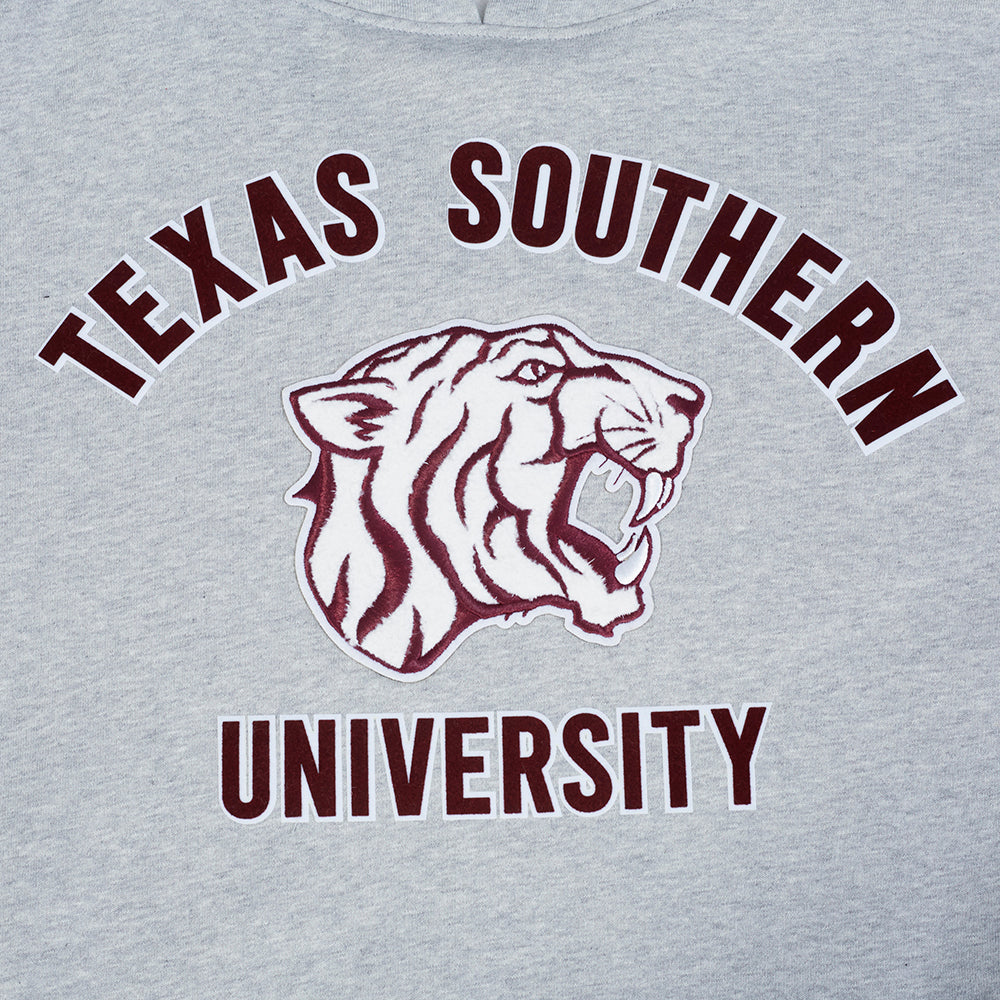 TEXAS SOUTHERN UNIVERSITY CLASSIC MEN'S STACKED LOGO PULLOVER HOODIE (HEATHER GRAY/BLACK) - Image 5