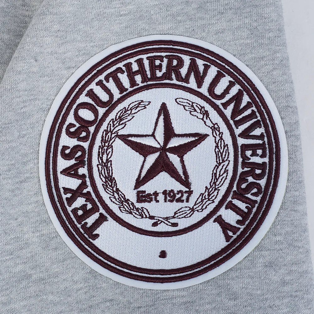 TEXAS SOUTHERN UNIVERSITY CLASSIC MEN'S STACKED LOGO PULLOVER HOODIE (HEATHER GRAY/BLACK) - Image 6
