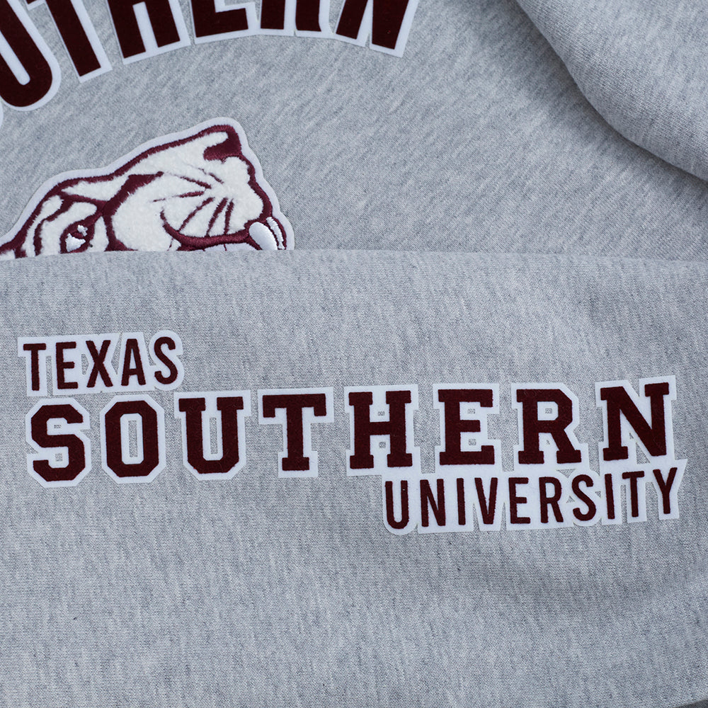 TEXAS SOUTHERN UNIVERSITY CLASSIC MEN'S STACKED LOGO PULLOVER HOODIE (HEATHER GRAY/BLACK) - Image 7