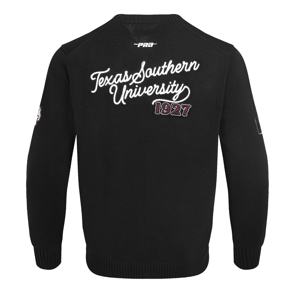 COLLEGE TEXAS SOUTHERN UNIVERSITY VINTAGE VARSITY MEN'S CARDIGAN SWEATER (BLACK) - Image 3