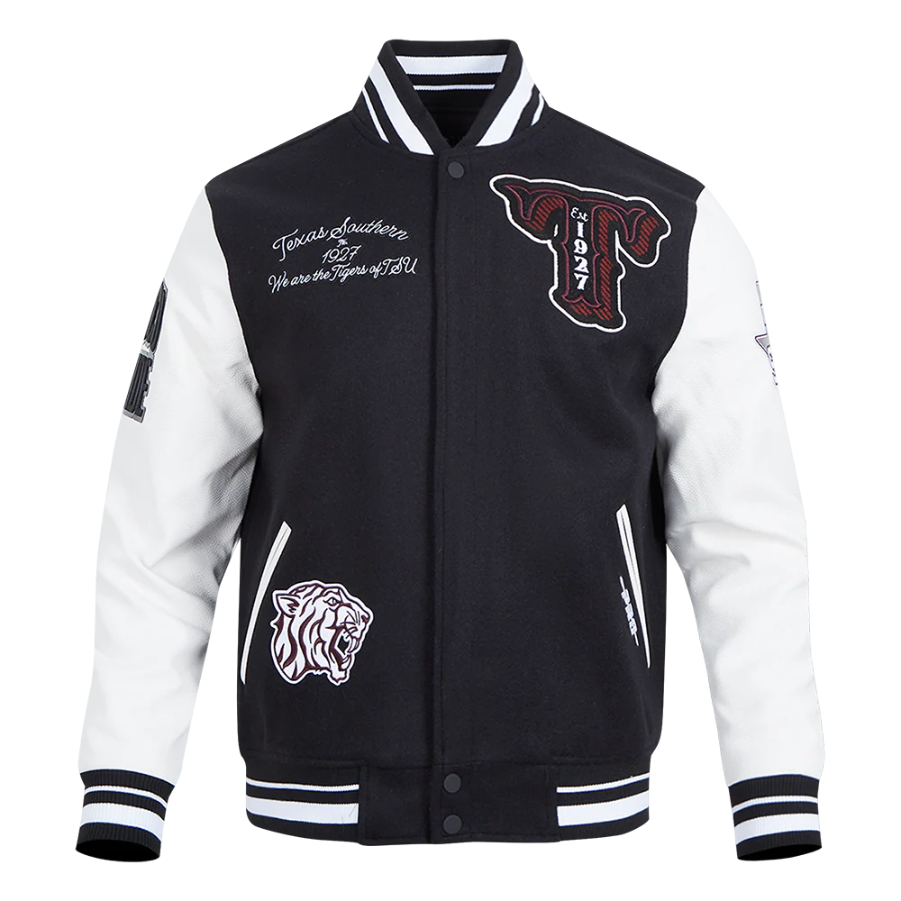 COLLEGE TEXAS SOUTHERN UNIVERSITY VINTAGE VARSITY MEN'S RIB WOOL VARSITY (BLACK/WHITE)