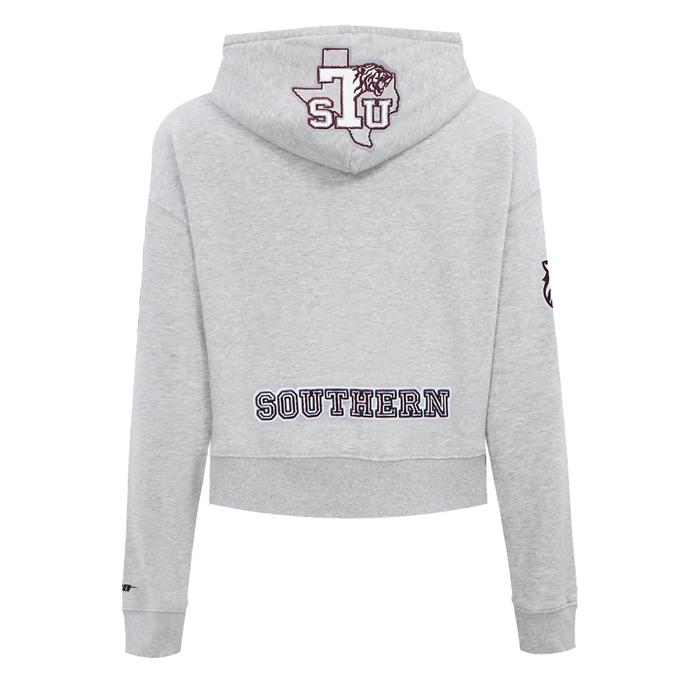 TEXAS SOUTHERN UNIVERSITY CLASSIC WOMEN'S FLEECE CROPPED PULLOVER HOODIE (HEATHER GREY) - Image 3