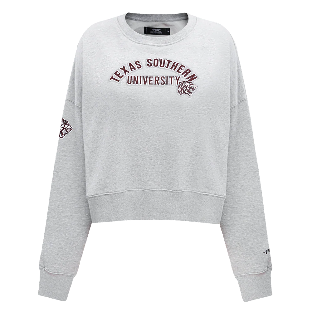 TEXAS SOUTHERN UNIVERSITY CLASSIC WOMEN'S FLEECE CREWNECK (HEATHER GREY)