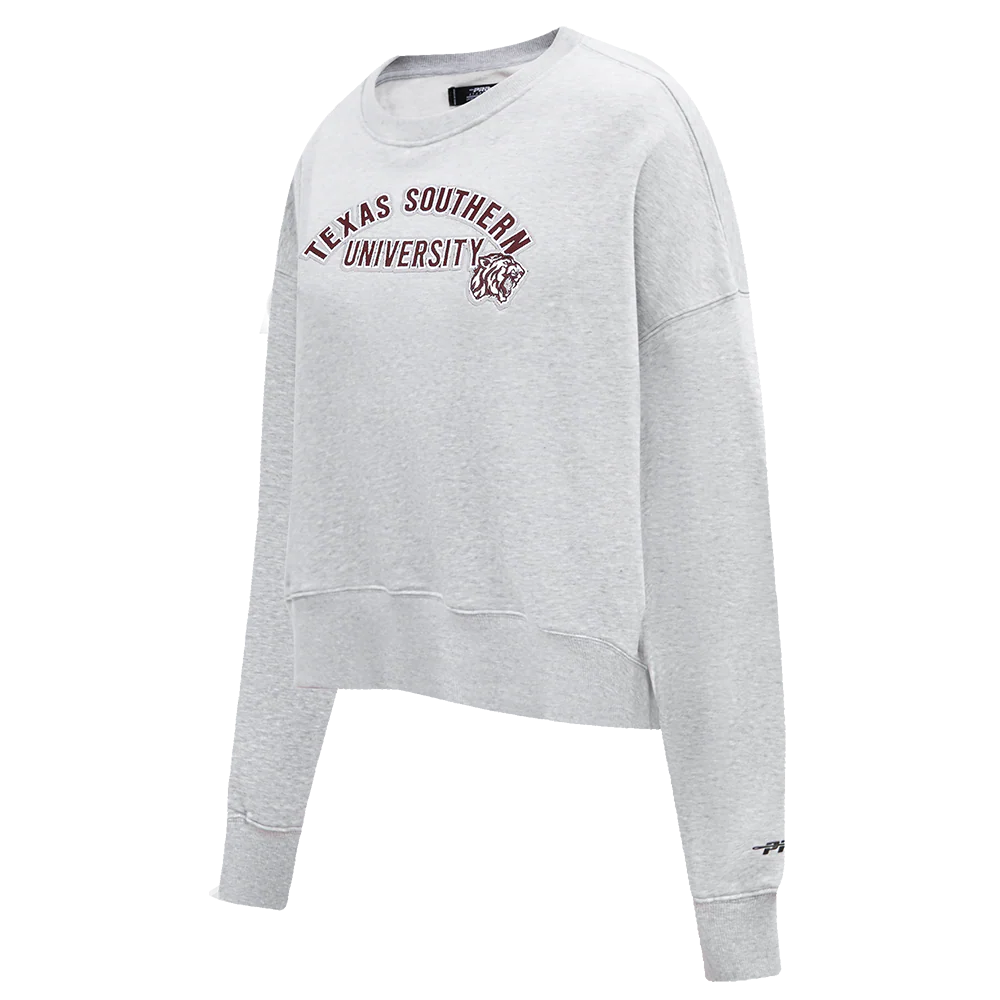 TEXAS SOUTHERN UNIVERSITY CLASSIC WOMEN'S FLEECE CREWNECK (HEATHER GREY) - Image 2
