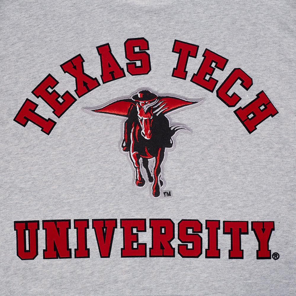 TEXAS TECH UNIVERSITY CLASSIC STACKED LOGO FLEECE PULLOVER HOODIE (HEATHER GRAY/BLACK) - Image 7