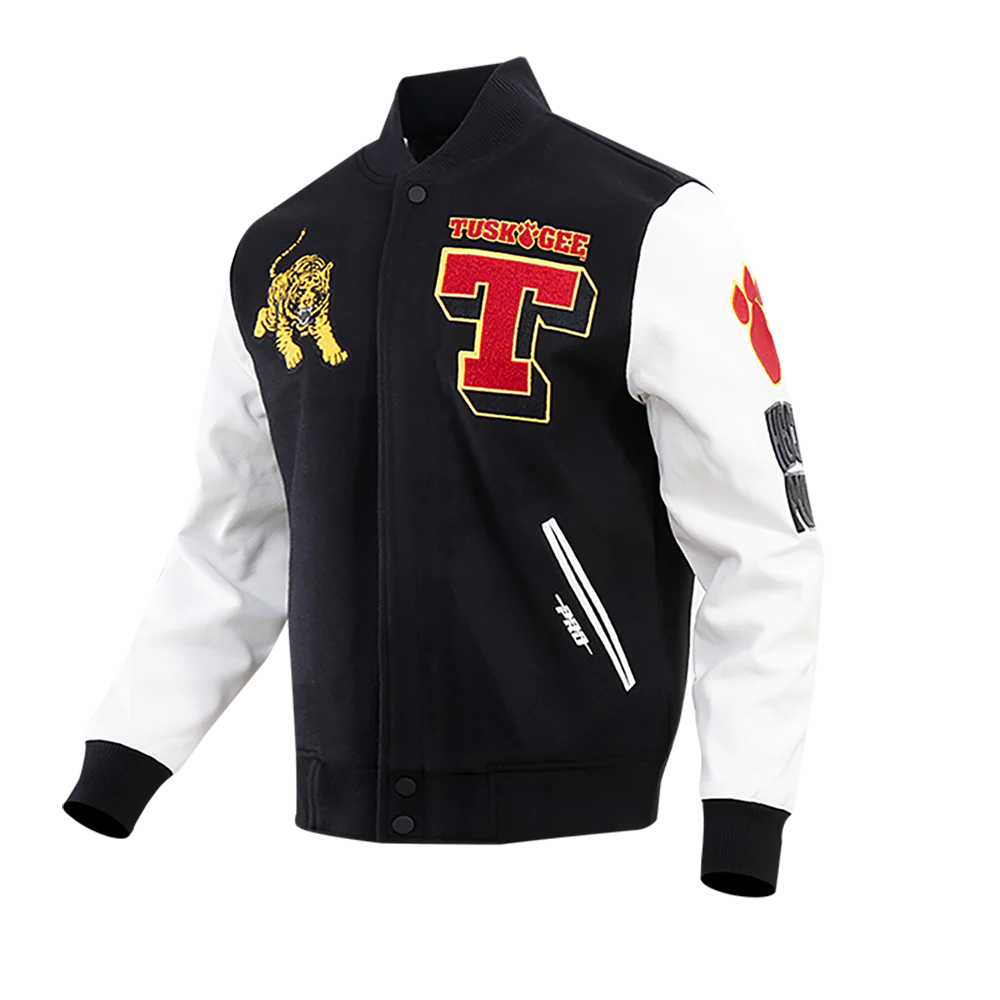 TUSKEGEE UNIVERSITY CLASSIC WOOL MEN'S VARSITY JACKET (BLACK/WHITE) - Image 2
