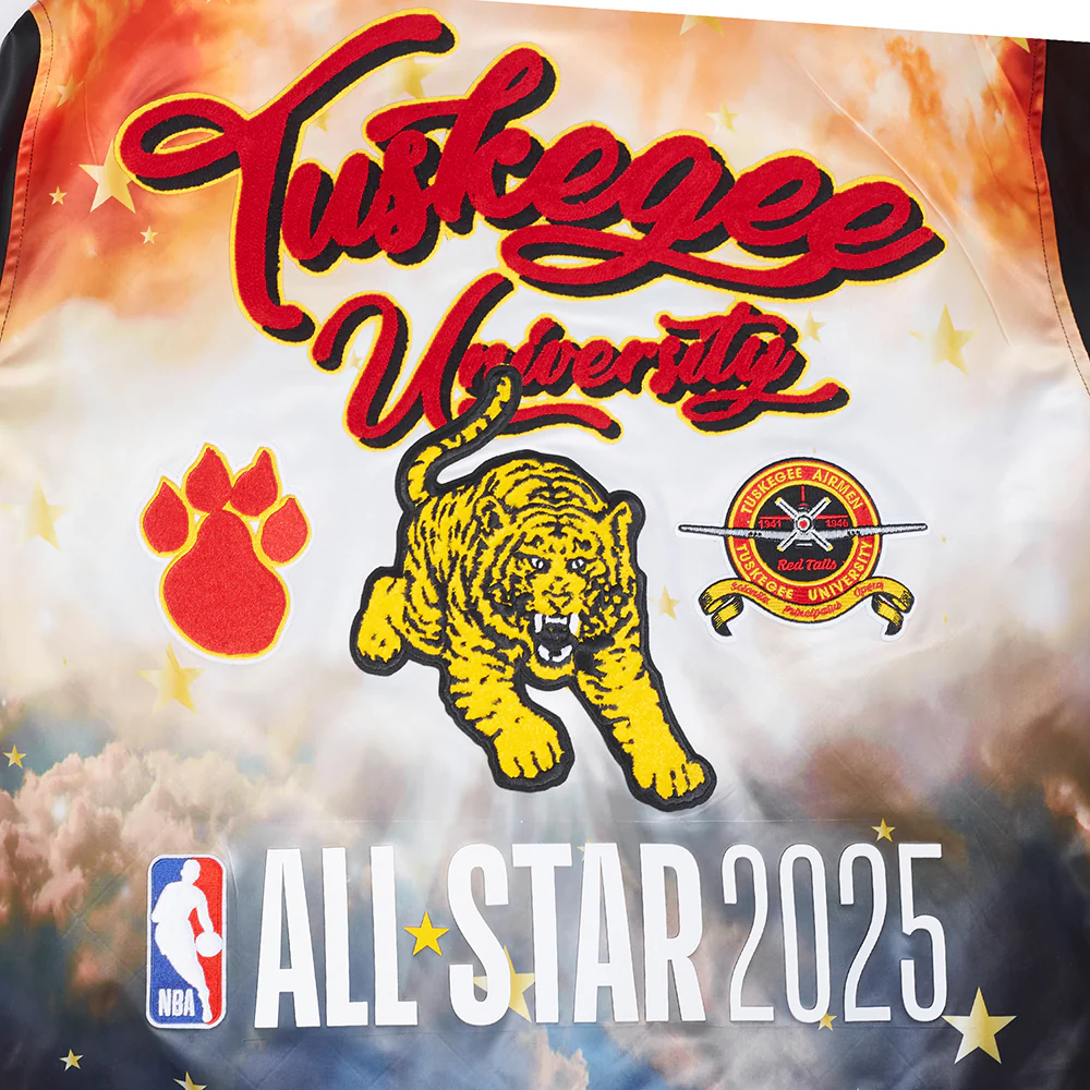 TUSKEGEE UNIVERSITY HBCU X NBA ALL STAR 2025 MEN'S SUBLIMATED SATIN JACKET (BLACK/RED/BLACK) - Image 5