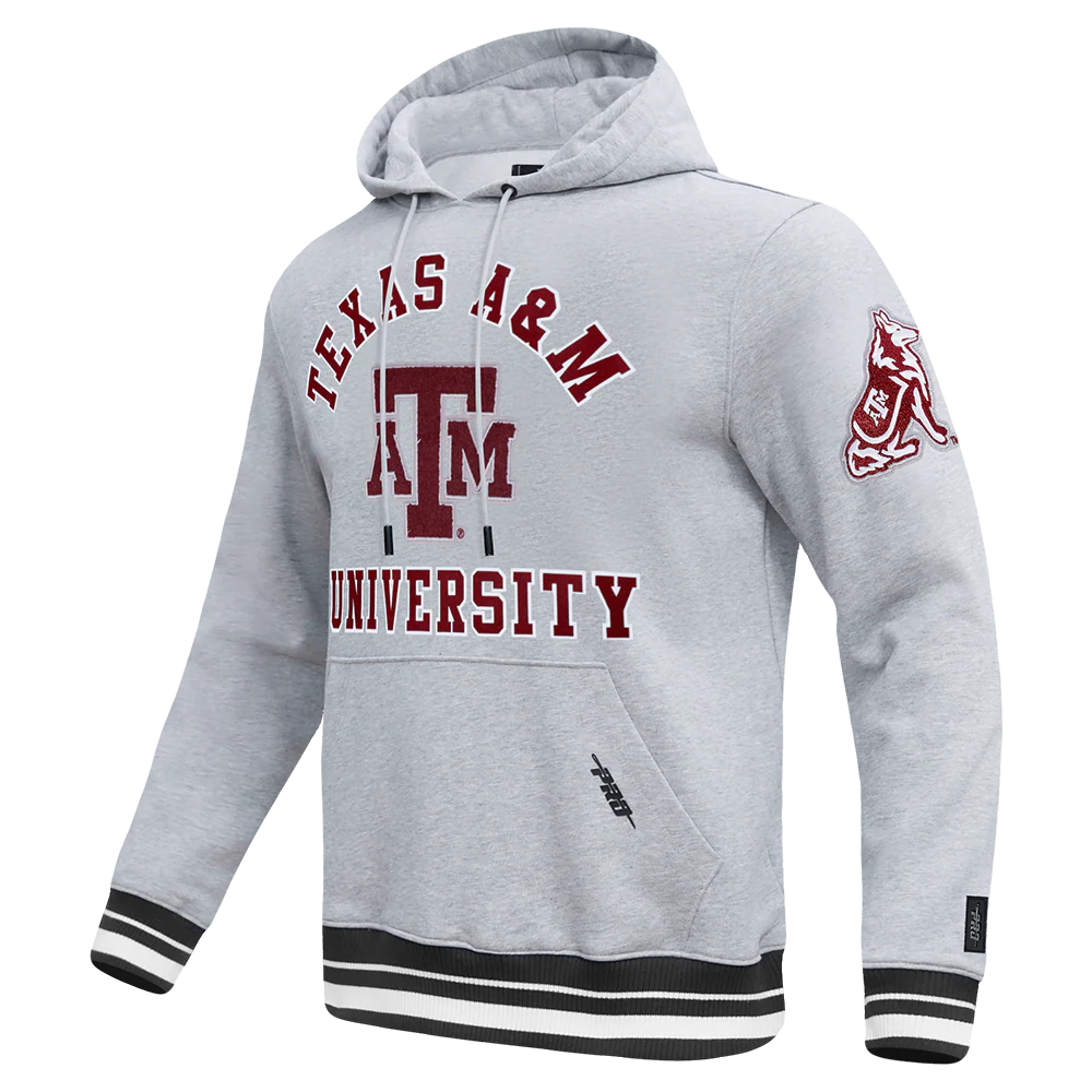 TEXAS A&M UNIVERSITY CLASSIC MEN'S STACKED LOGO PULLOVER HOODIE (HEATHER GRAY/BLACK) - Image 2