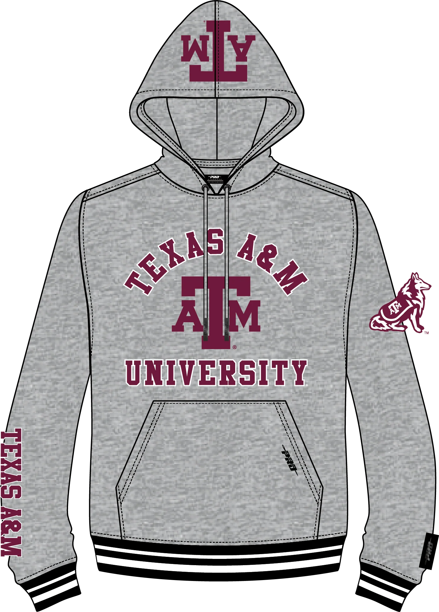 TEXAS A&M UNIVERSITY CLASSIC MEN'S STACKED LOGO PULLOVER HOODIE (HEATHER GRAY/BLACK) - Image 5