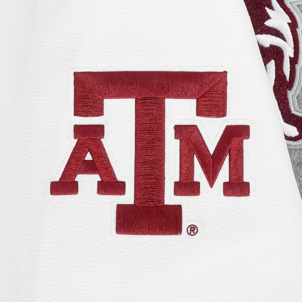 TEXAS A&M UNIVERSITY CLASSIC MEN'S RIB WOOL VARSITY JACKET (HEATHER GREY/WHITE/BLACK) - Image 5