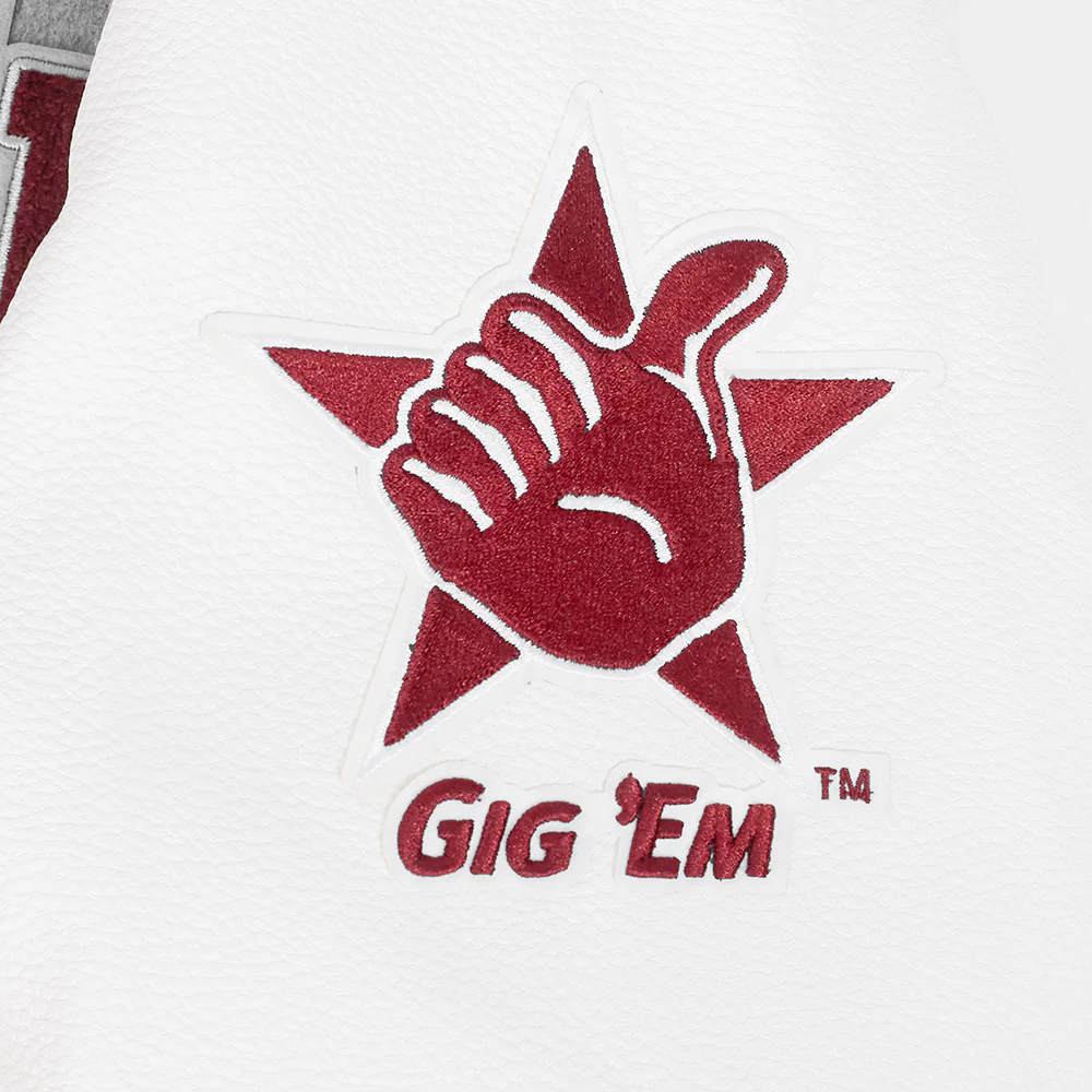 TEXAS A&M UNIVERSITY CLASSIC MEN'S RIB WOOL VARSITY JACKET (HEATHER GREY/WHITE/BLACK) - Image 6
