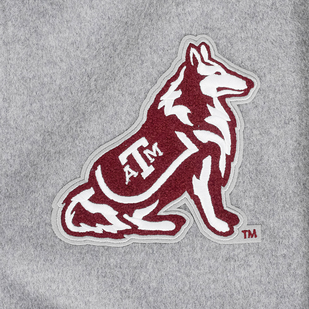TEXAS A&M UNIVERSITY CLASSIC MEN'S RIB WOOL VARSITY JACKET (HEATHER GREY/WHITE/BLACK) - Image 7
