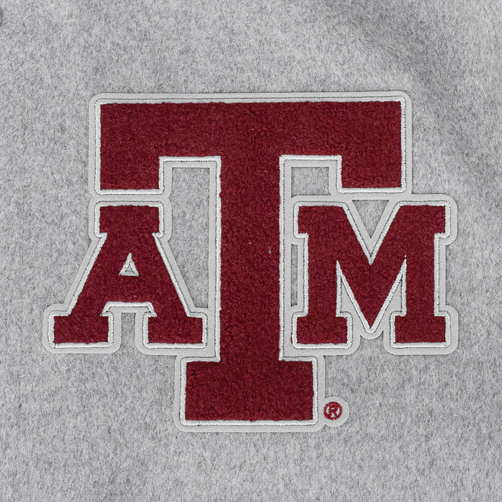TEXAS A&M UNIVERSITY CLASSIC MEN'S RIB WOOL VARSITY JACKET (HEATHER GREY/WHITE/BLACK) - Image 8