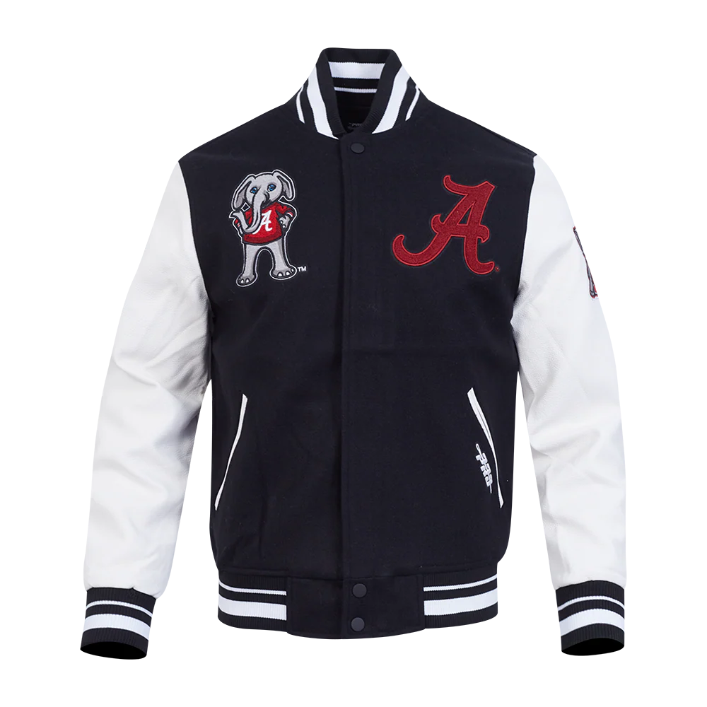 UNIVERSITY OF ALABAMA CLASSIC RIB WOOL VARSITY JACKET (BLACK/WHITE)