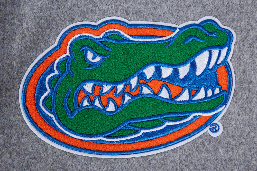 UNIVERSITY OF FLORIDA CLASSIC RIB WOOL VARSITY JACKET (HEATHER GREY/ROYAL/ORANGE) - Image 5