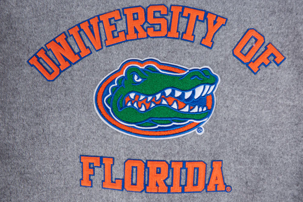 UNIVERSITY OF FLORIDA CLASSIC RIB WOOL VARSITY JACKET (HEATHER GREY/ROYAL/ORANGE) - Image 9