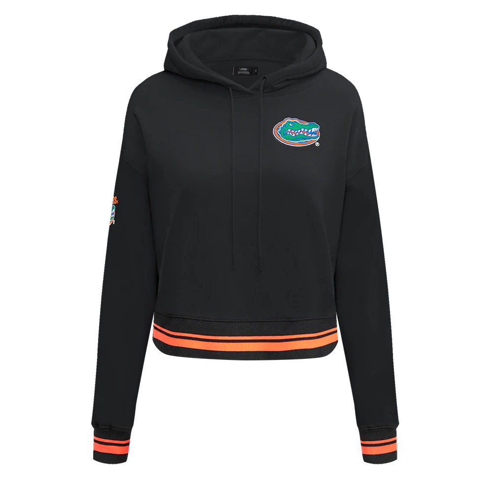 UNIVERSITY OF FLORIDA CLASSIC RIB FLEECE CROPPED PULLOVER HOODIE (BLACK/ORANGE)