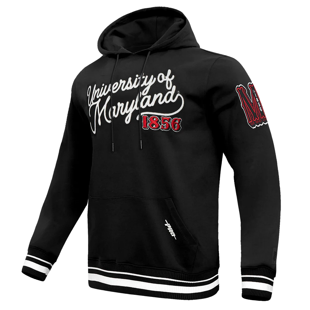COLLEGE UNIVERSITY OF MARYLAND VINTAGE VARSITY MEN'S FLC RIB PO HOODIE (BLACK) - Image 2