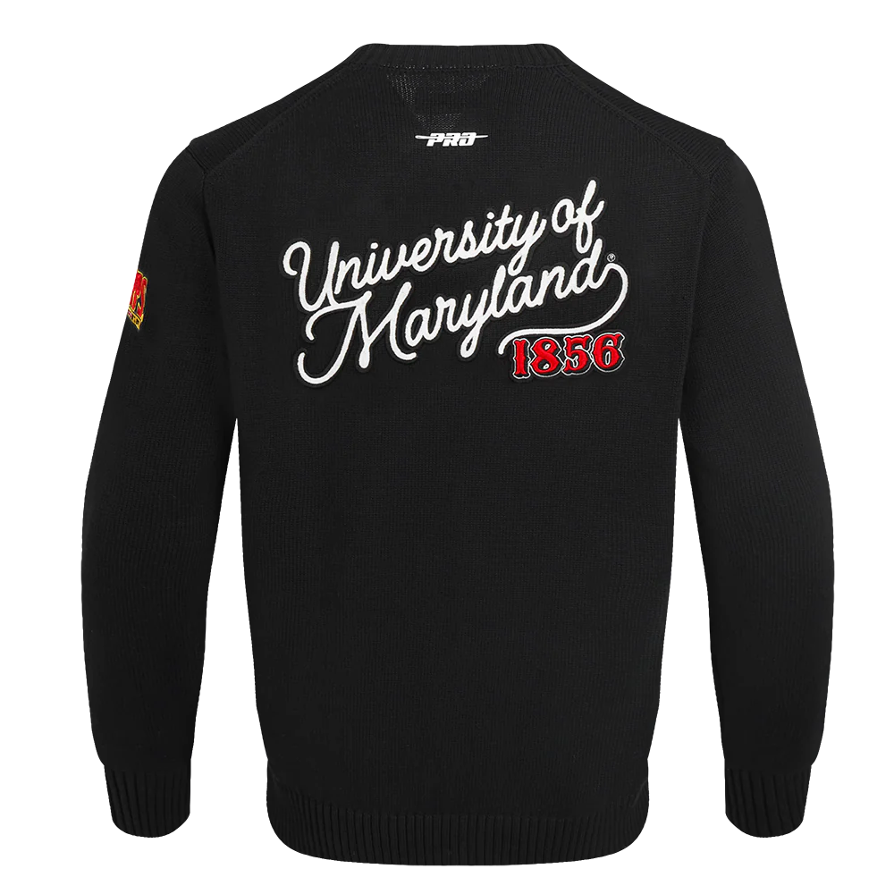 COLLEGE UNIVERSITY OF MARYLAND VINTAGE VARSITY MEN'S CARDIGAN SWEATER (BLACK) - Image 3