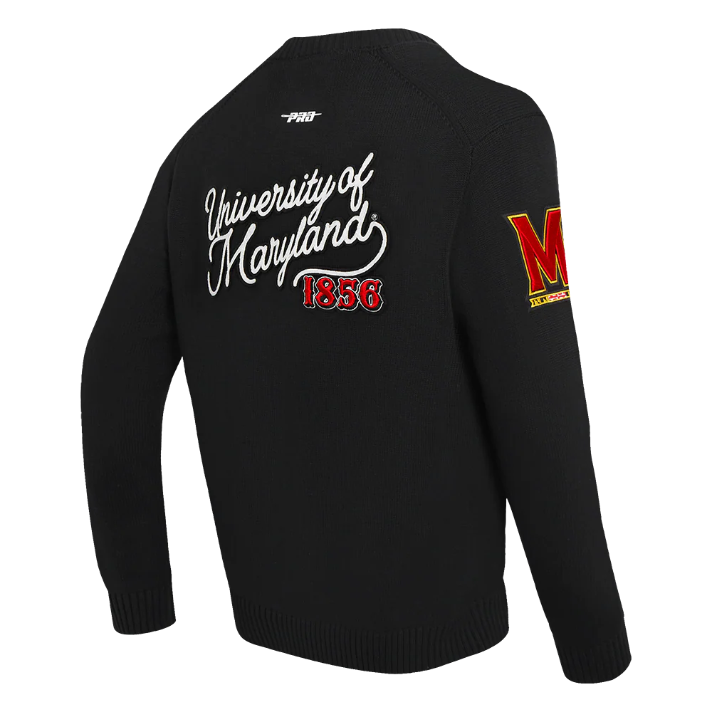 COLLEGE UNIVERSITY OF MARYLAND VINTAGE VARSITY MEN'S CARDIGAN SWEATER (BLACK) - Image 4