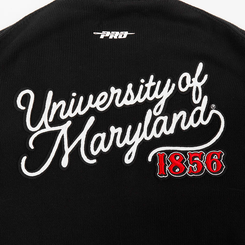 COLLEGE UNIVERSITY OF MARYLAND VINTAGE VARSITY MEN'S CARDIGAN SWEATER (BLACK) - Image 5