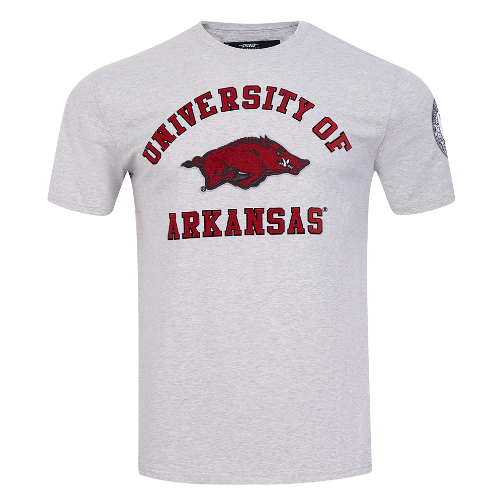 UNIVERSITY OF ARKANSAS CLASSIC MEN'S STACKED LOGO TEE (HEATHER GREY) - Image 3