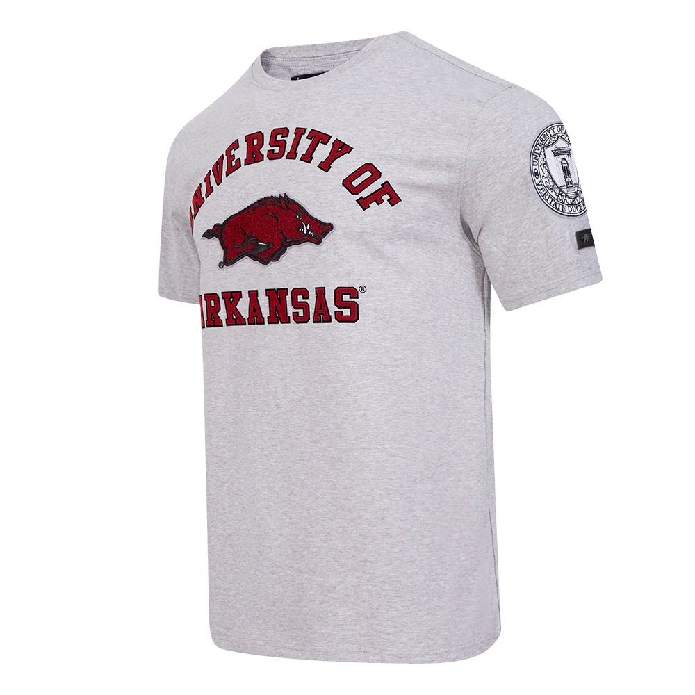 UNIVERSITY OF ARKANSAS CLASSIC MEN'S STACKED LOGO TEE (HEATHER GREY) - Image 4