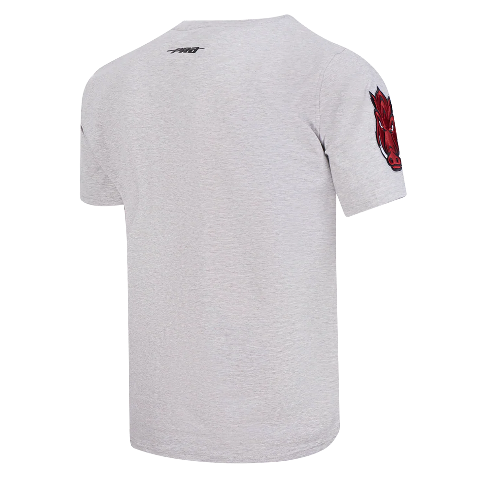 UNIVERSITY OF ARKANSAS CLASSIC MEN'S STACKED LOGO TEE (HEATHER GREY) - Image 6
