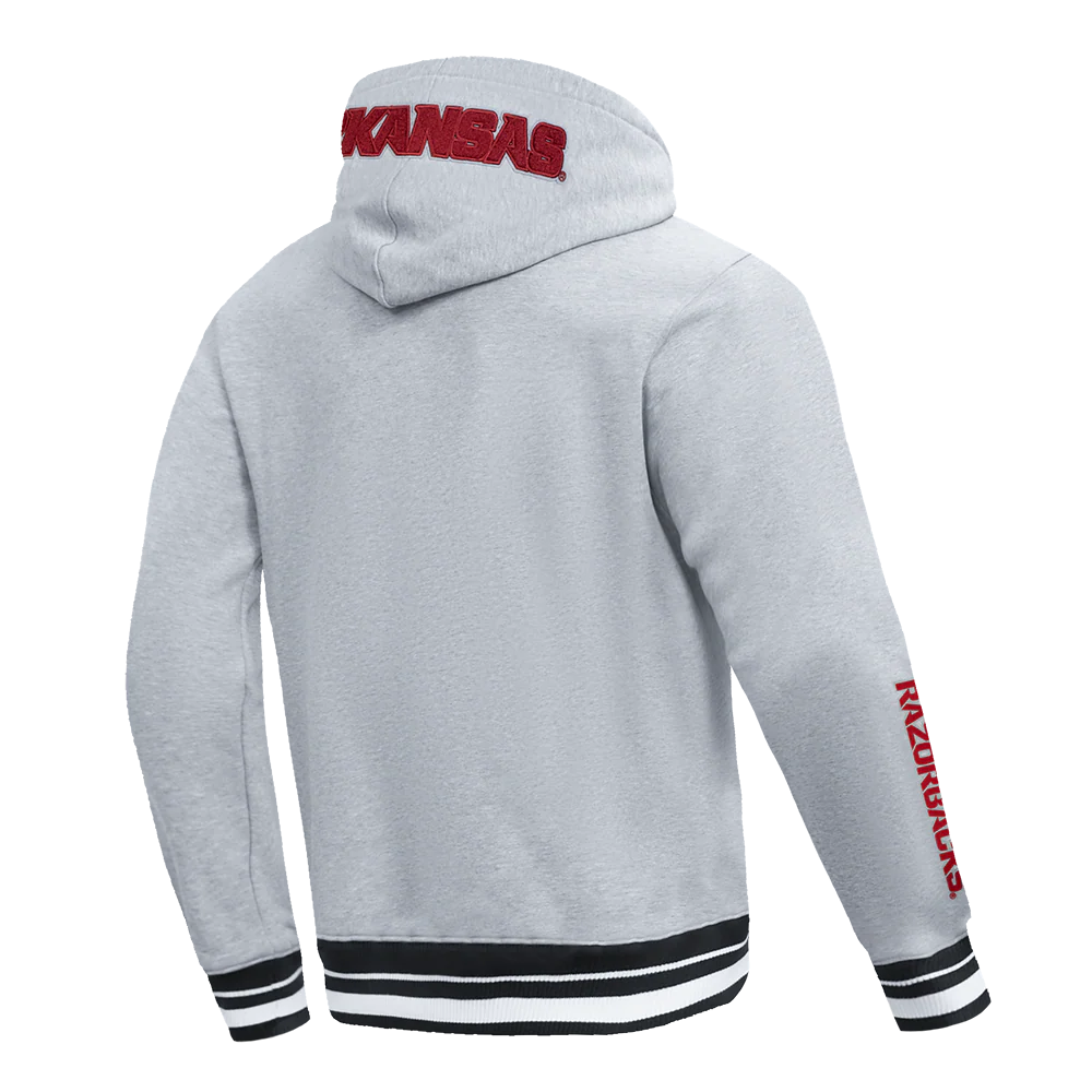 UNIVERSITY OF ARKANSAS CLASSIC MEN'S STACKED LOGO PULLOVER HOODIE (HEATHER GRAY/BLACK) - Image 4