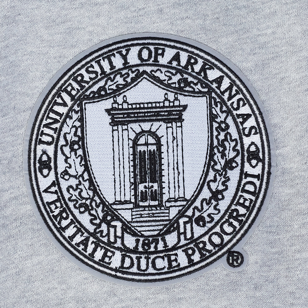 UNIVERSITY OF ARKANSAS CLASSIC MEN'S STACKED LOGO PULLOVER HOODIE (HEATHER GRAY/BLACK) - Image 5