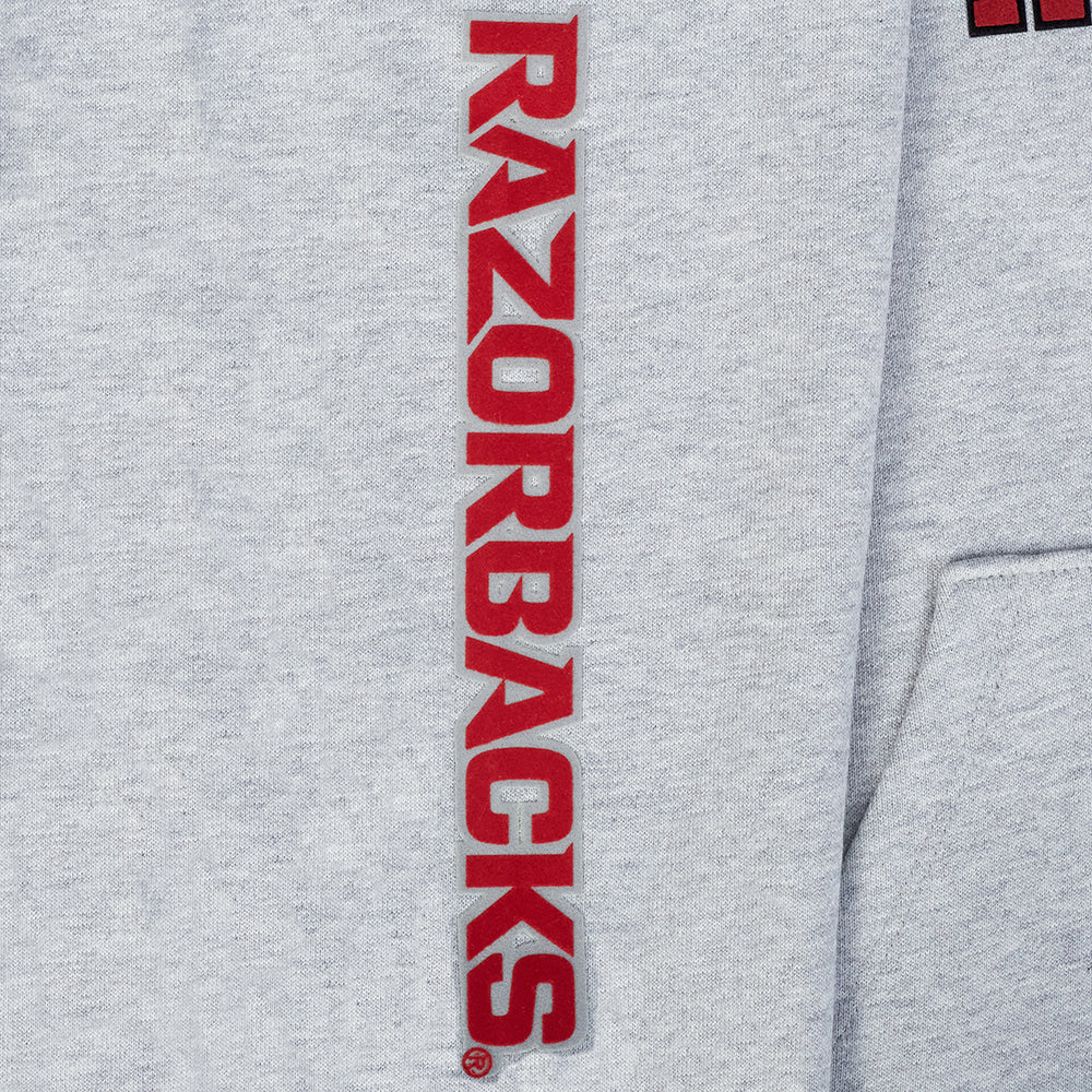 UNIVERSITY OF ARKANSAS CLASSIC MEN'S STACKED LOGO PULLOVER HOODIE (HEATHER GRAY/BLACK) - Image 7