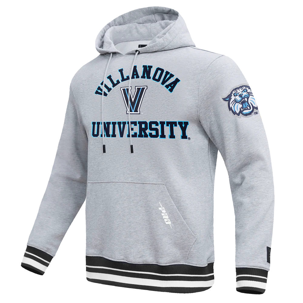 VILLANOVA UNIVERSITY CLASSIC MEN'S STACKED LOGO FLC PO HOODIE (HEATHER GRAY/BLACK) - Image 2