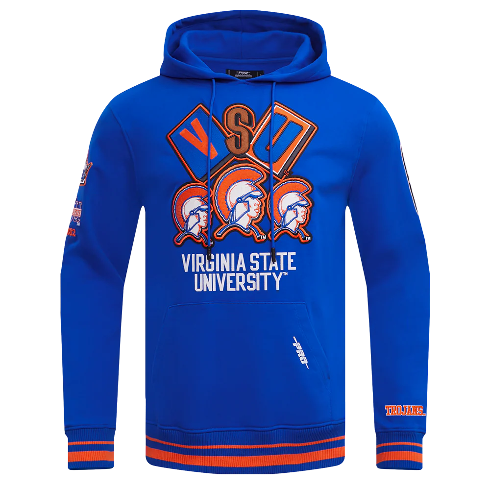VIRGINIA STATE UNIVERSITY HOMECOMING RIB FLEECE MEN'S PULLOVER HOODIE (ROYAL/ORANGE/ROYAL)