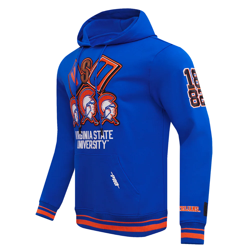 VIRGINIA STATE UNIVERSITY HOMECOMING RIB FLEECE MEN'S PULLOVER HOODIE (ROYAL/ORANGE/ROYAL) - Image 2