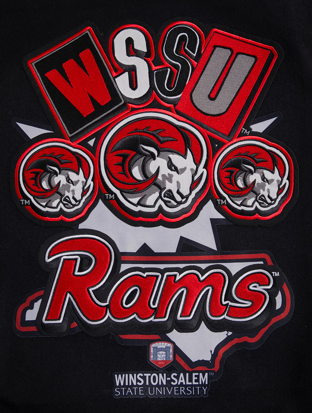 WINSTON-SALEM STATE UNIVERSITY HOMECOMING WOOL MEN'S VARSITY JACKE (BLACK/RED) - Image 5