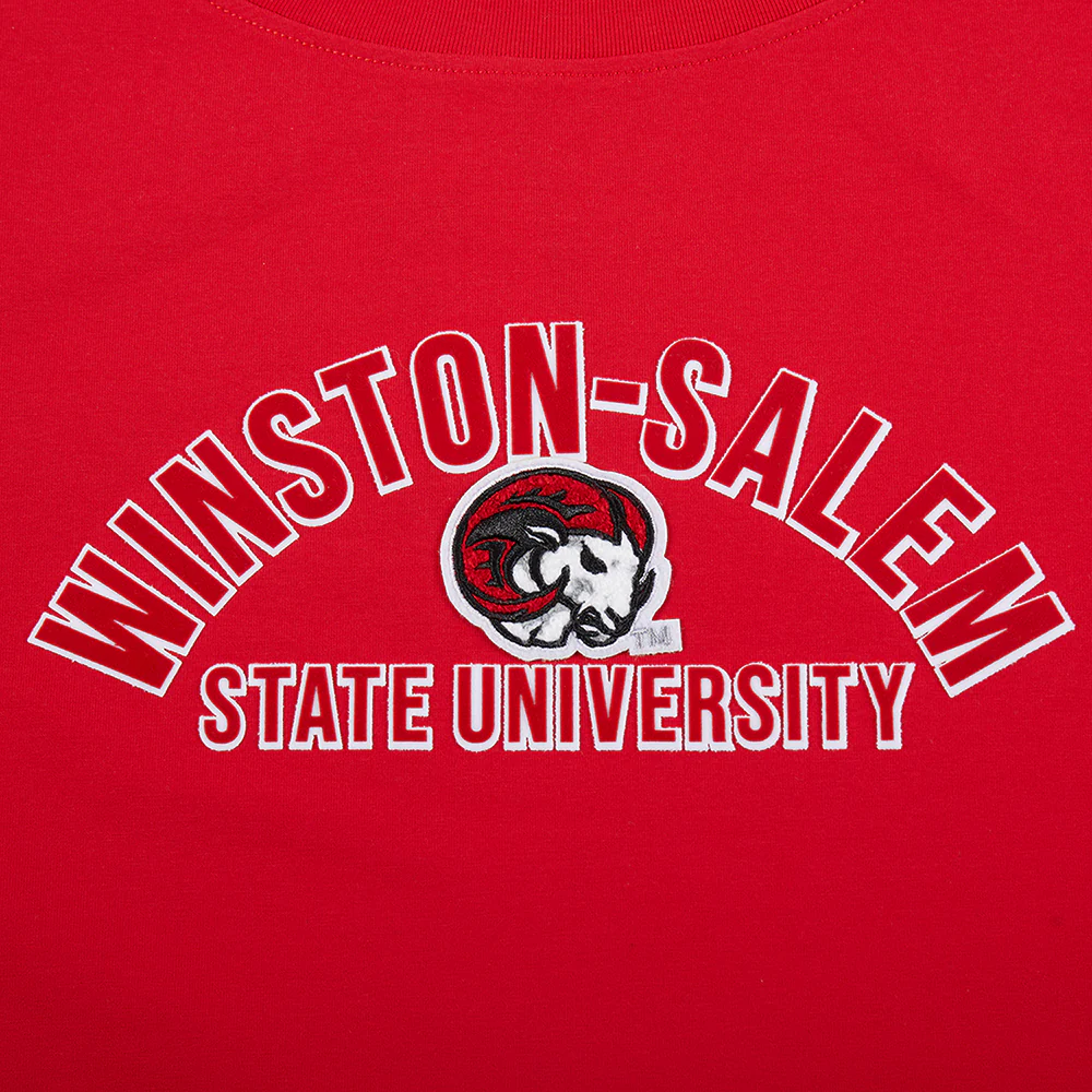 WINSTON-SALEM STATE UNIVERSITY CLASSIC WOMEN'S SINGLE JERSEY BOXY TEE (RED) - Image 5