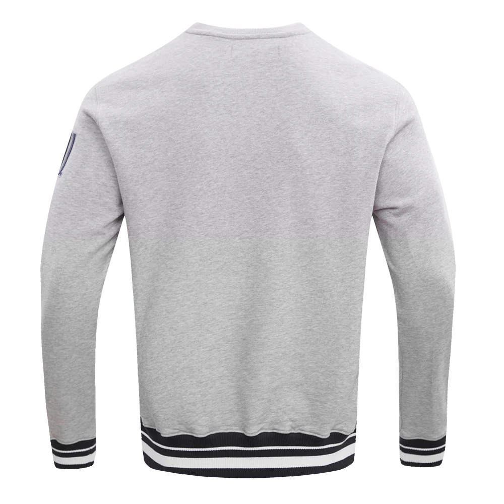 COLLEGE WEST VIRGINIA UNIVERSITY CLASSIC STACKED LOGO FLEECE CREWNECK (HEATHER GREY/MIDNIGHT NAVY) - Image 4