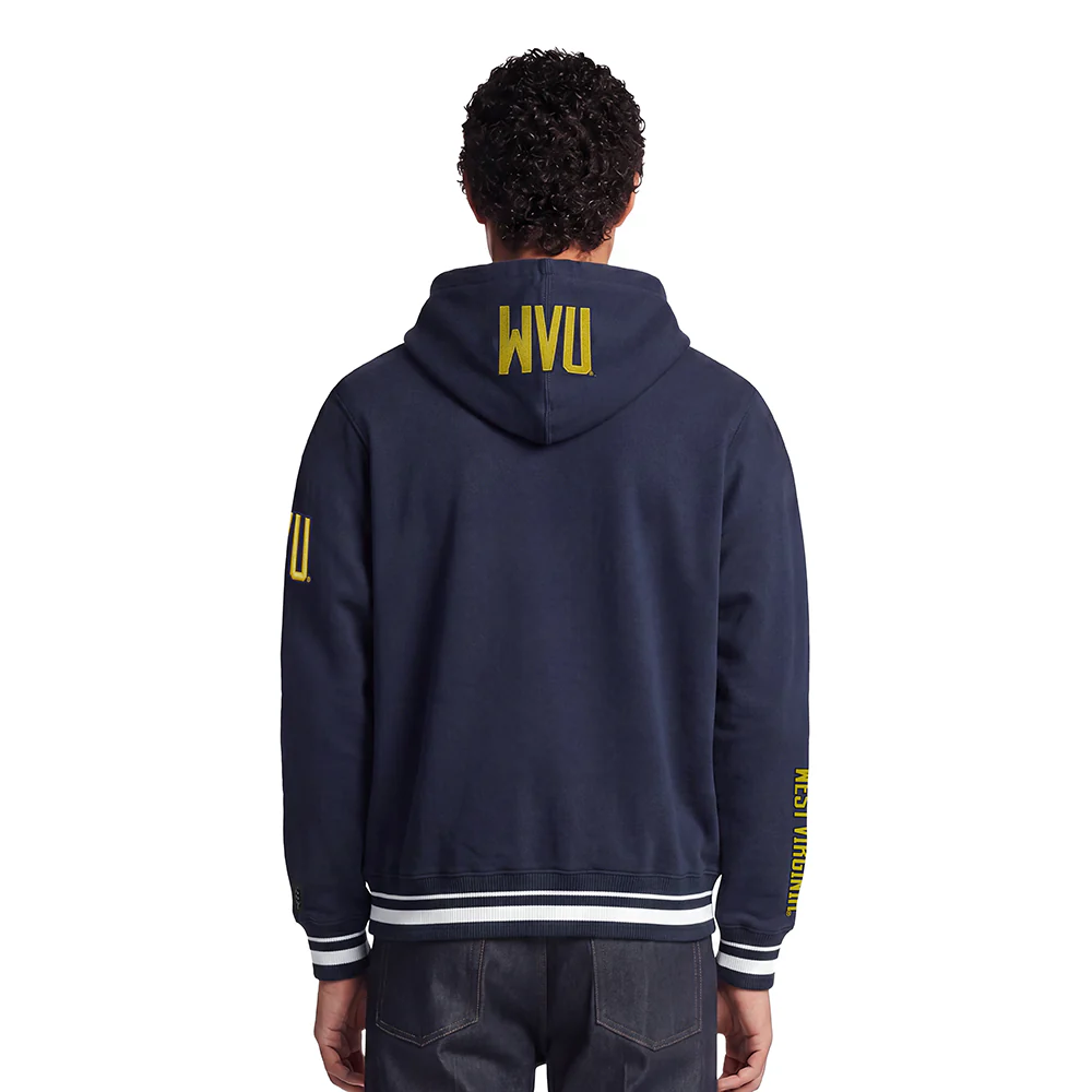 WEST VIRGINIA UNIVERSITY CLASSIC MEN'S STACKED LOGO PULLOVER HOODIE (MIDNIGHT NAVY) - Image 2