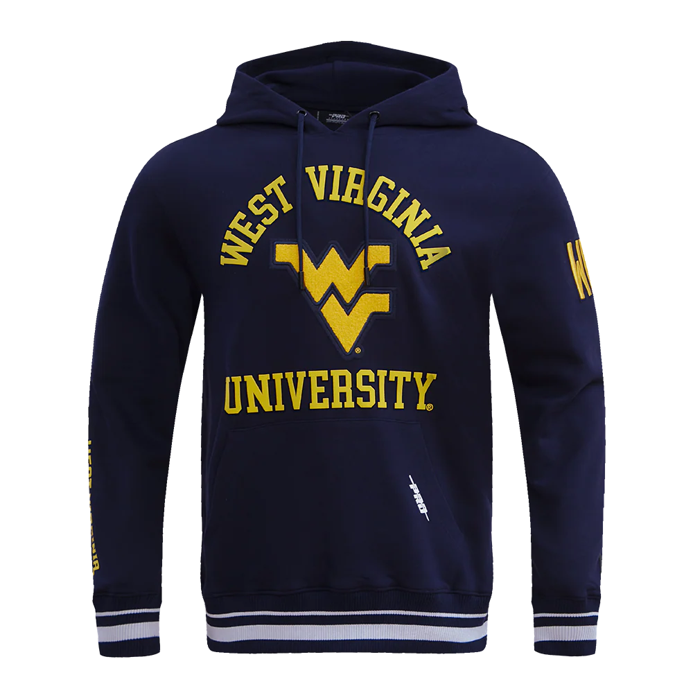 WEST VIRGINIA UNIVERSITY CLASSIC MEN'S STACKED LOGO PULLOVER HOODIE (MIDNIGHT NAVY) - Image 3