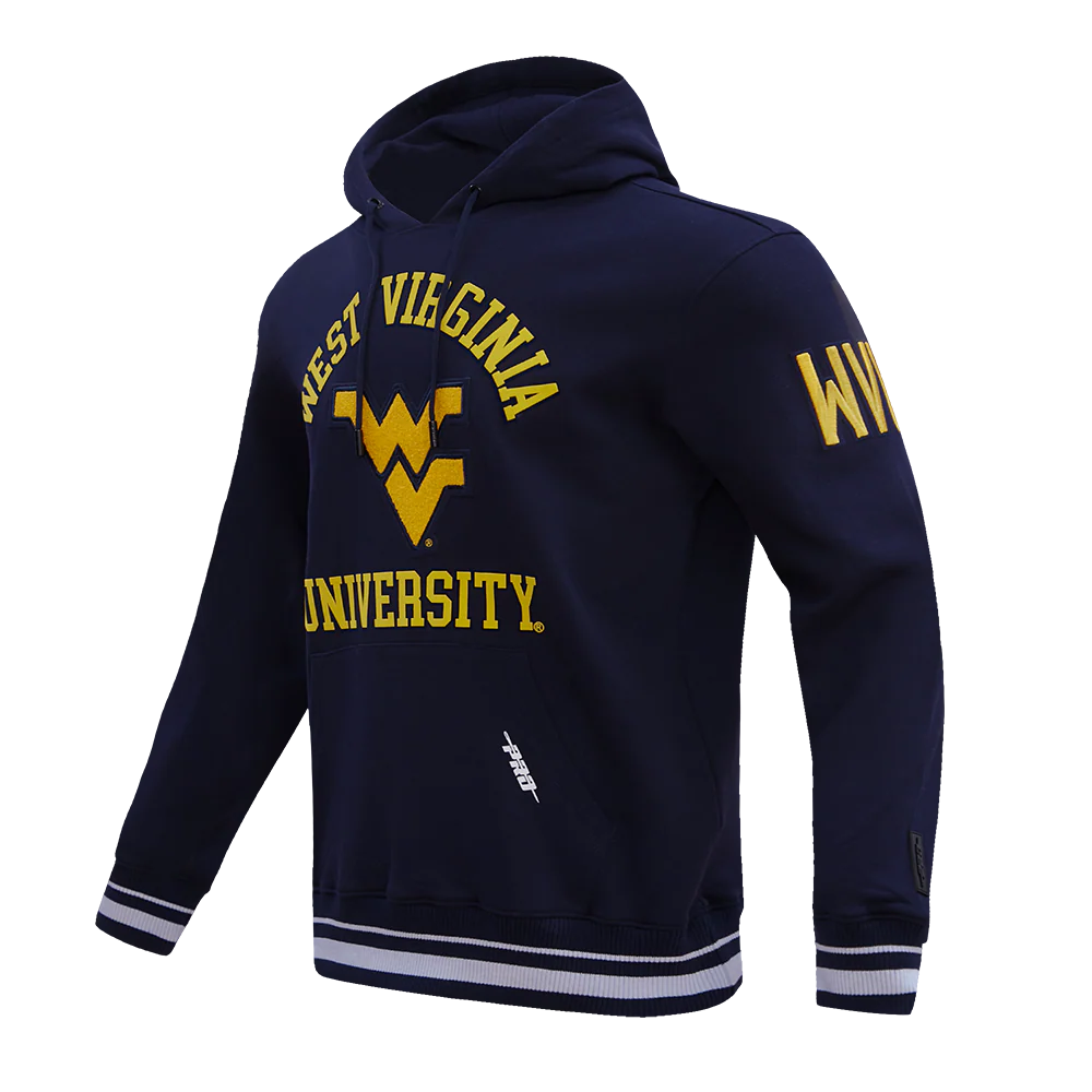 WEST VIRGINIA UNIVERSITY CLASSIC MEN'S STACKED LOGO PULLOVER HOODIE (MIDNIGHT NAVY) - Image 4