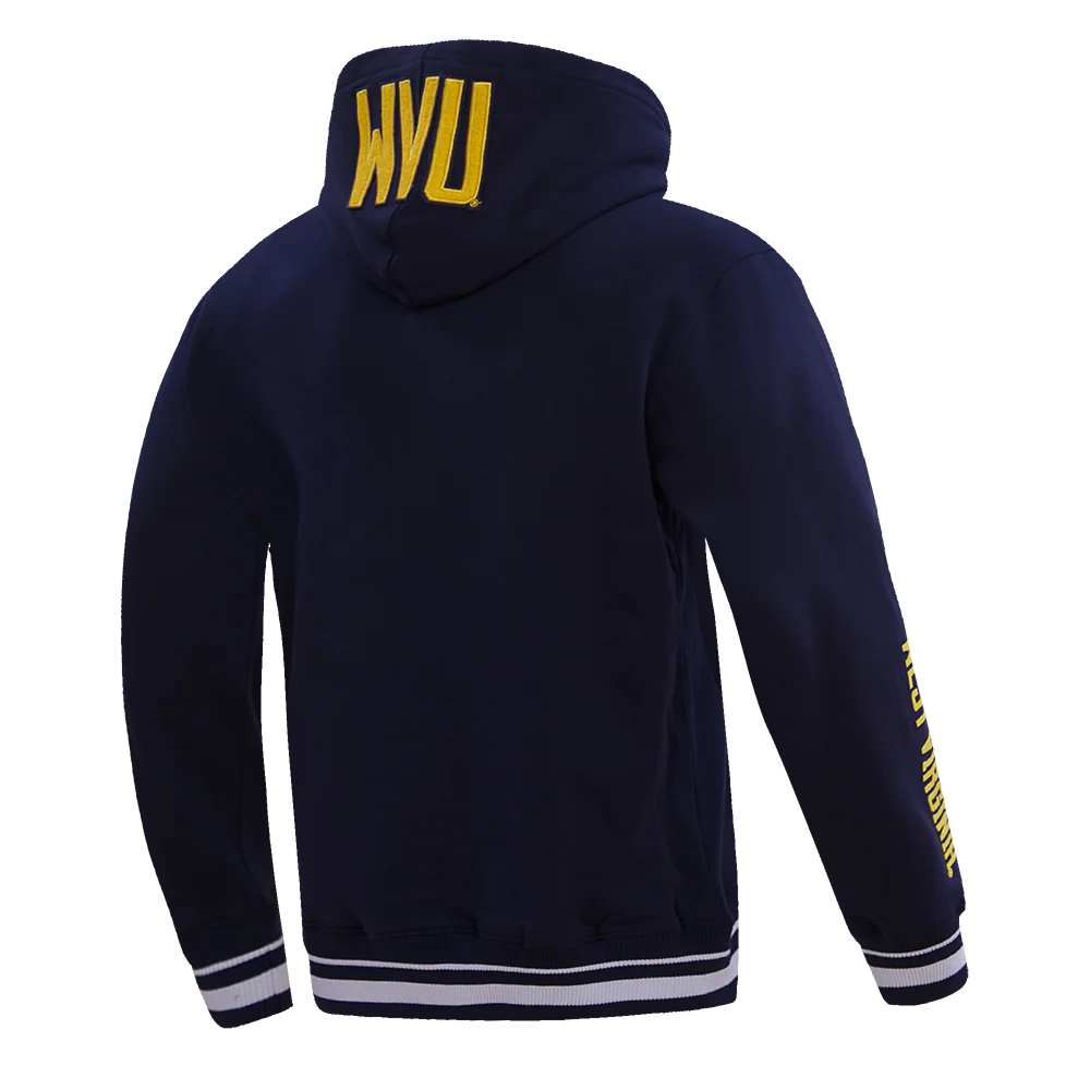 WEST VIRGINIA UNIVERSITY CLASSIC MEN'S STACKED LOGO PULLOVER HOODIE (MIDNIGHT NAVY) - Image 5