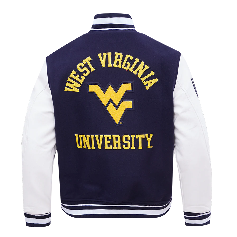 WEST VIRGINIA UNIVERSITY CLASSIC RIB WOOL VARSITY JACKET (MIDNIGHT NAVY/WHITE) - Image 3