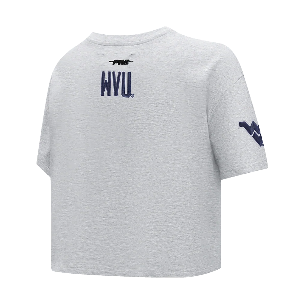 WEST VIRGINIA UNIVERSITY CLASSIC WOMEN'S SINGLE JERSEY BOXY TEE (HEATHER GREY) - Image 4