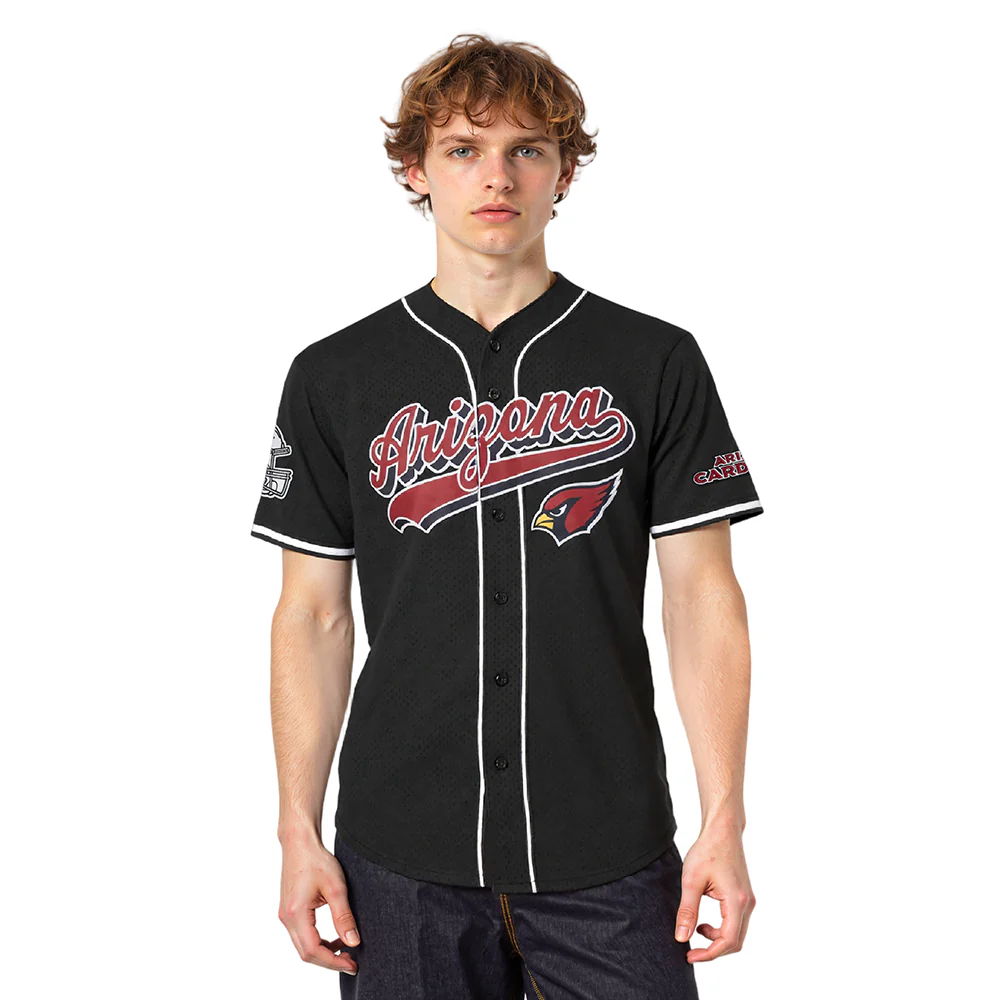NFL ARIZONA CARDINALS SCRIPT TAIL MEN'S MESH BUTTON DOWN SHIRT (BLACK) - Image 11