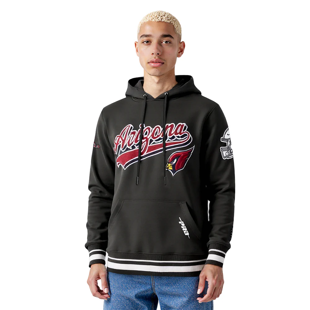 NFL ARIZONA CARDINALS SCRIPT TAIL MEN'S RIB FLC PO HOODIE (BLACK)