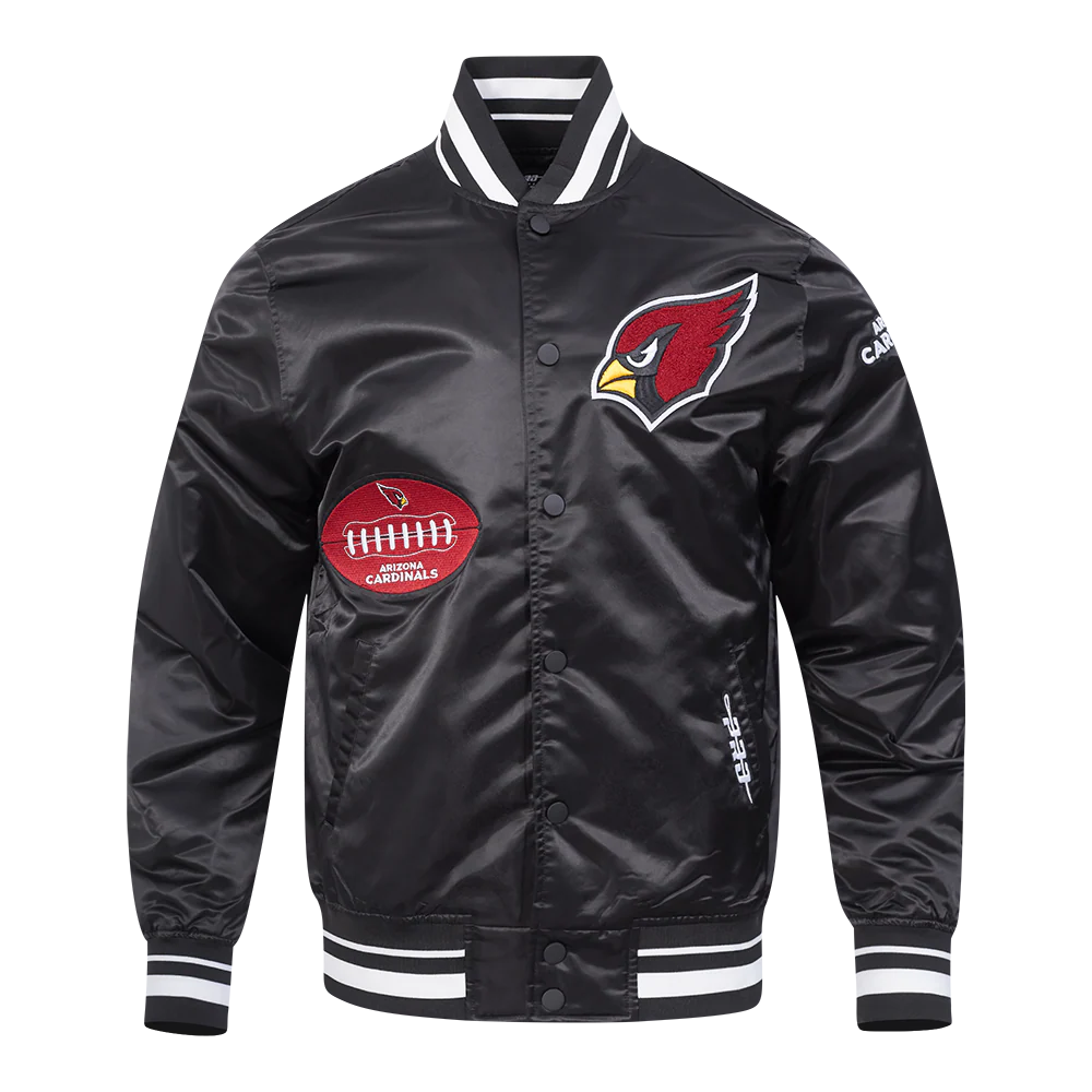 NFL ARIZONA CARDINALS OLD ENGLISH MEN'S RIB SATIN JACKET (BLACK)