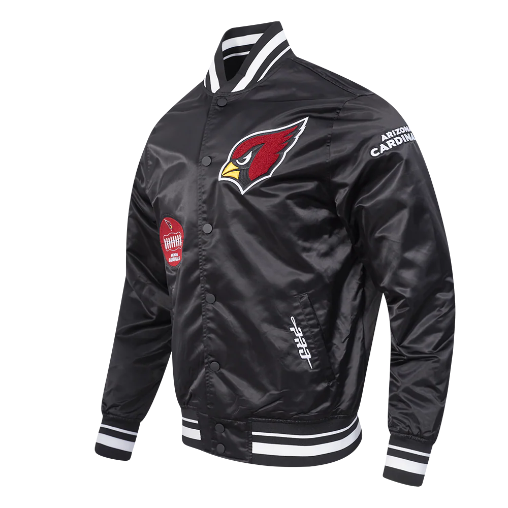 NFL ARIZONA CARDINALS OLD ENGLISH MEN'S RIB SATIN JACKET (BLACK) - Image 2